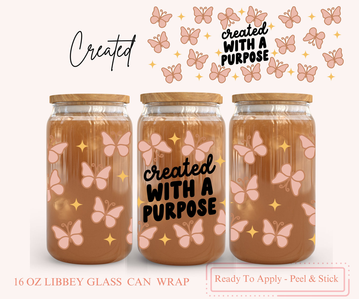 UV DTF Libbey Glass Can Wrap - Ready To Apply - Peel & Stick
