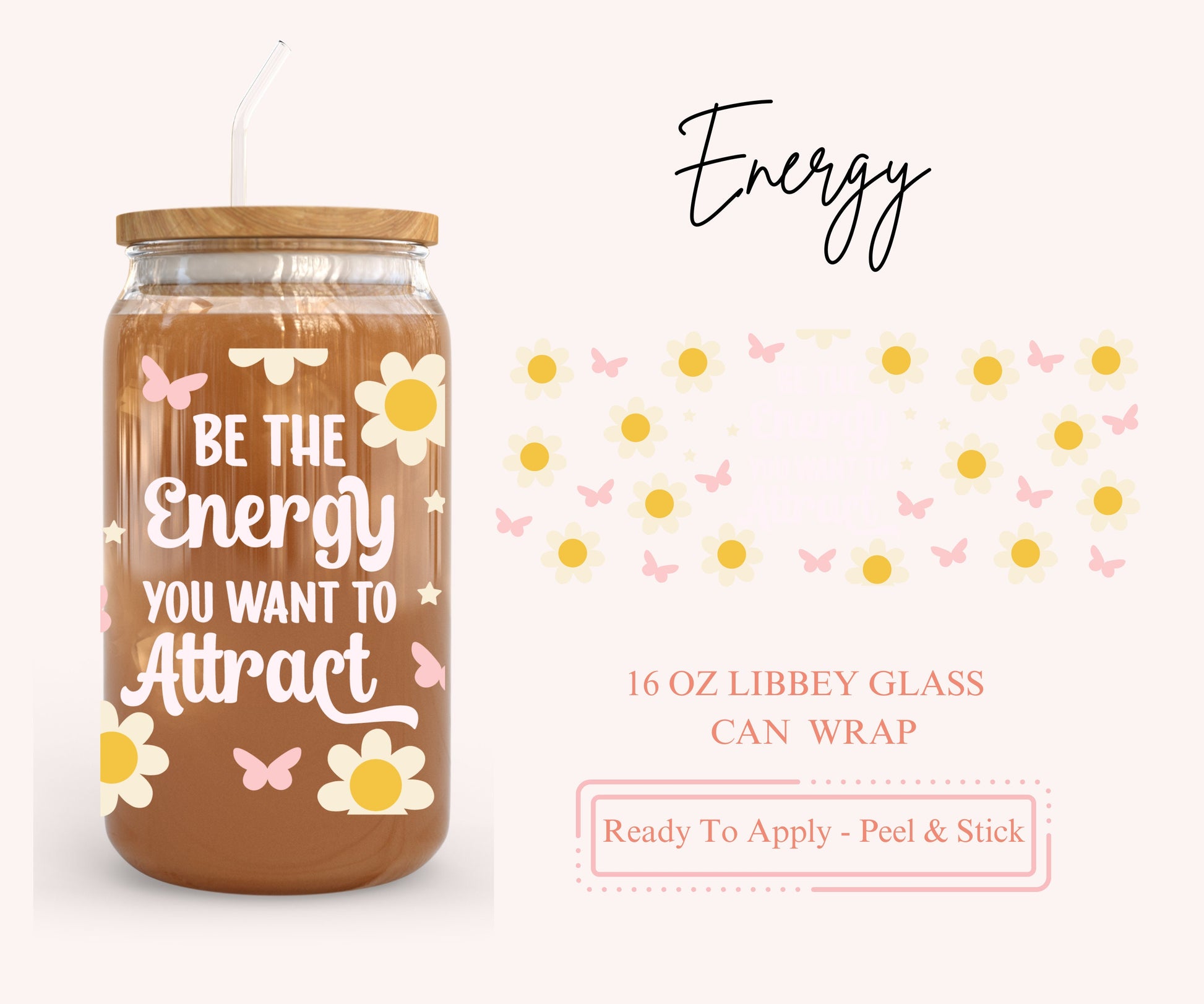 UV DTF Libbey Glass Can Wrap - Ready To Apply - Peel & Stick
