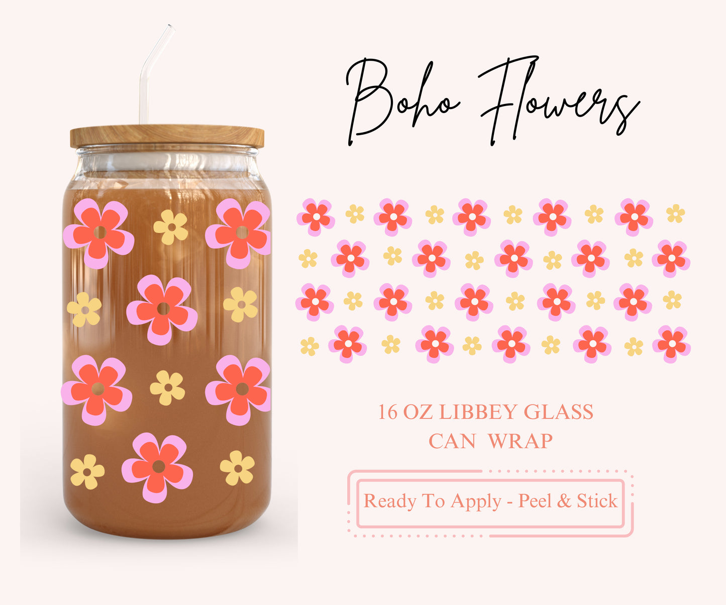 UV DTF Libbey Glass Can Wrap - Ready To Apply - Peel & Stick