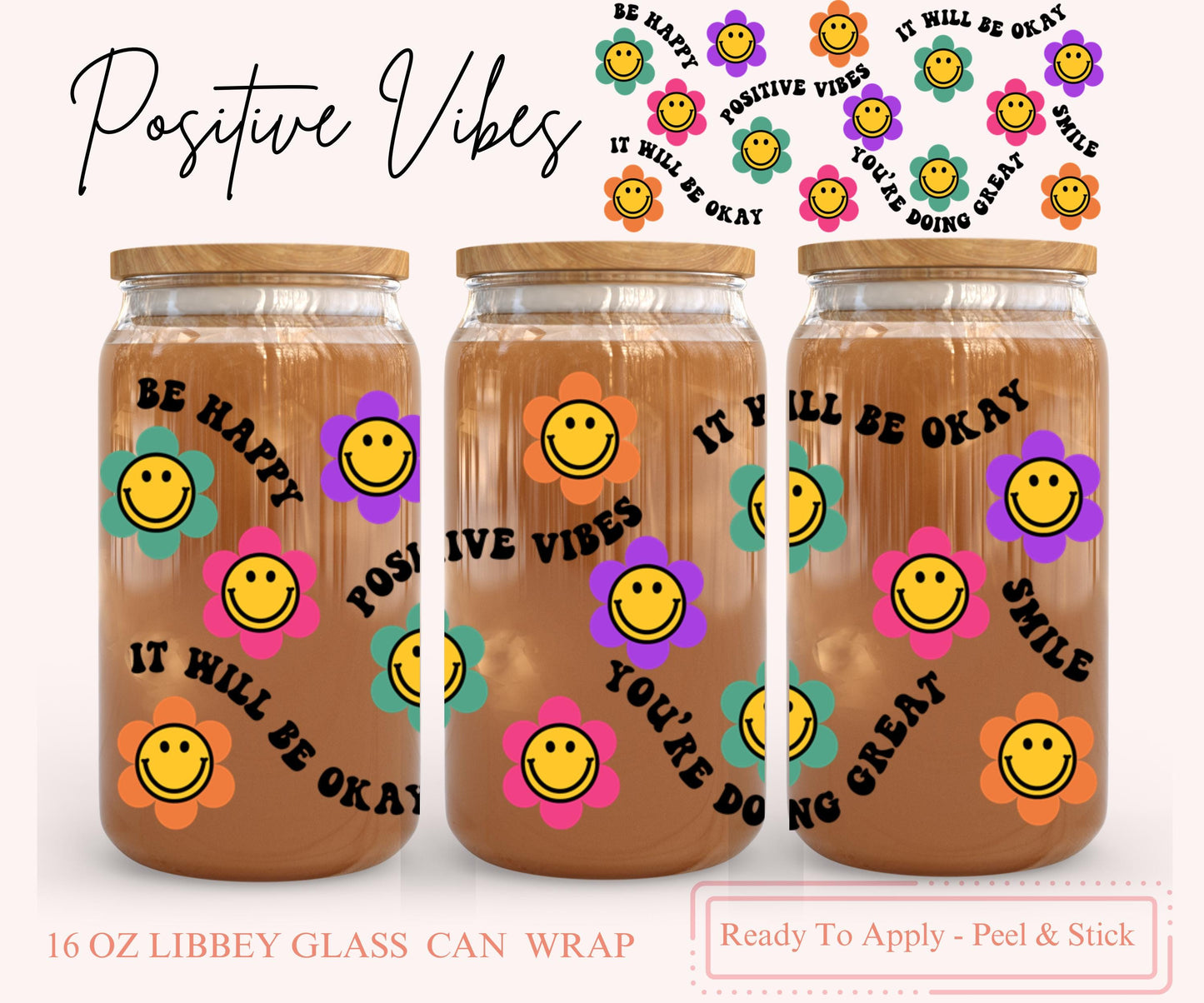 UV DTF Libbey Glass Can Wrap - Ready To Apply - Peel & Stick