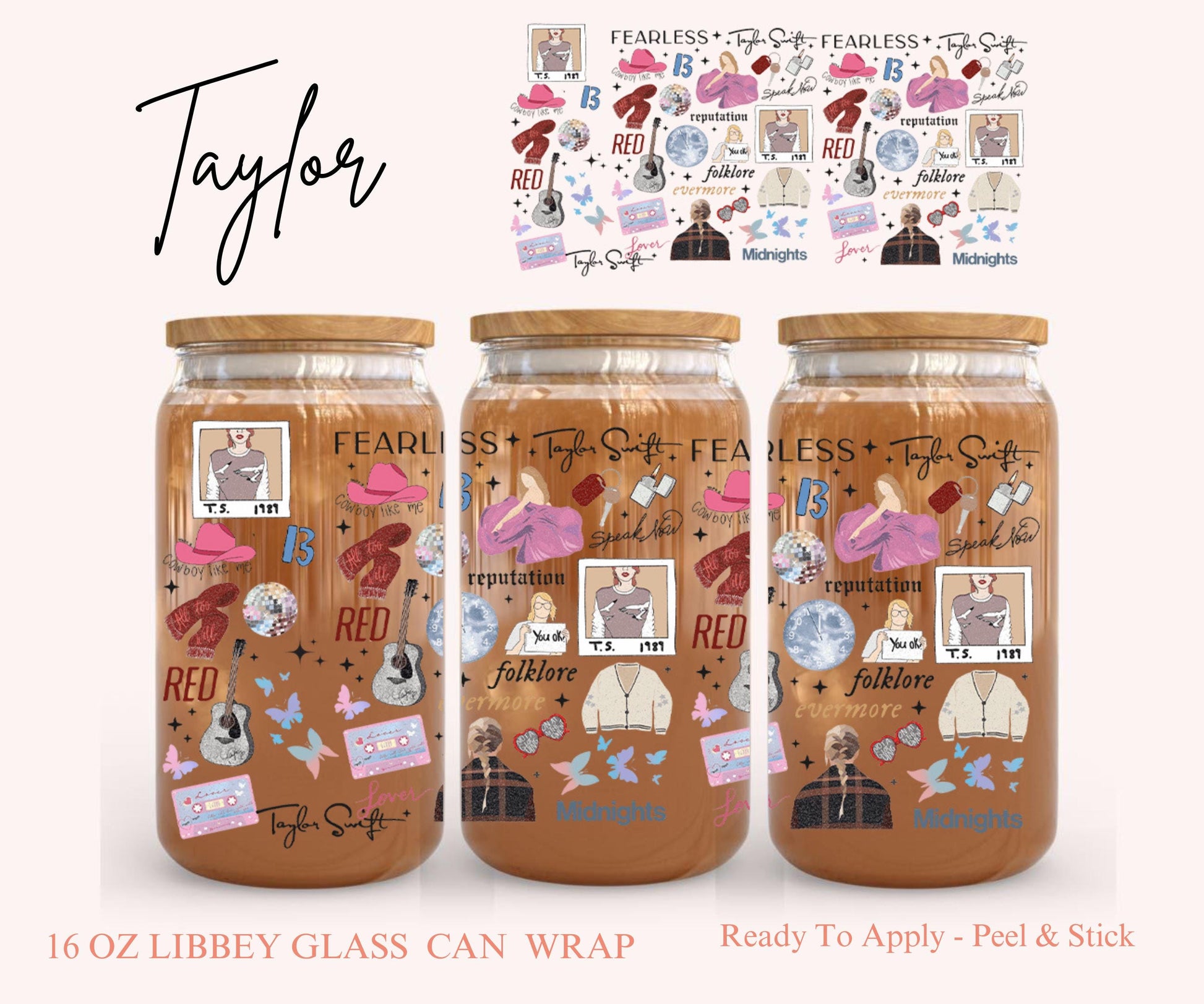 UV DTF Libbey Glass Can Wrap - Ready To Apply - Peel & Stick