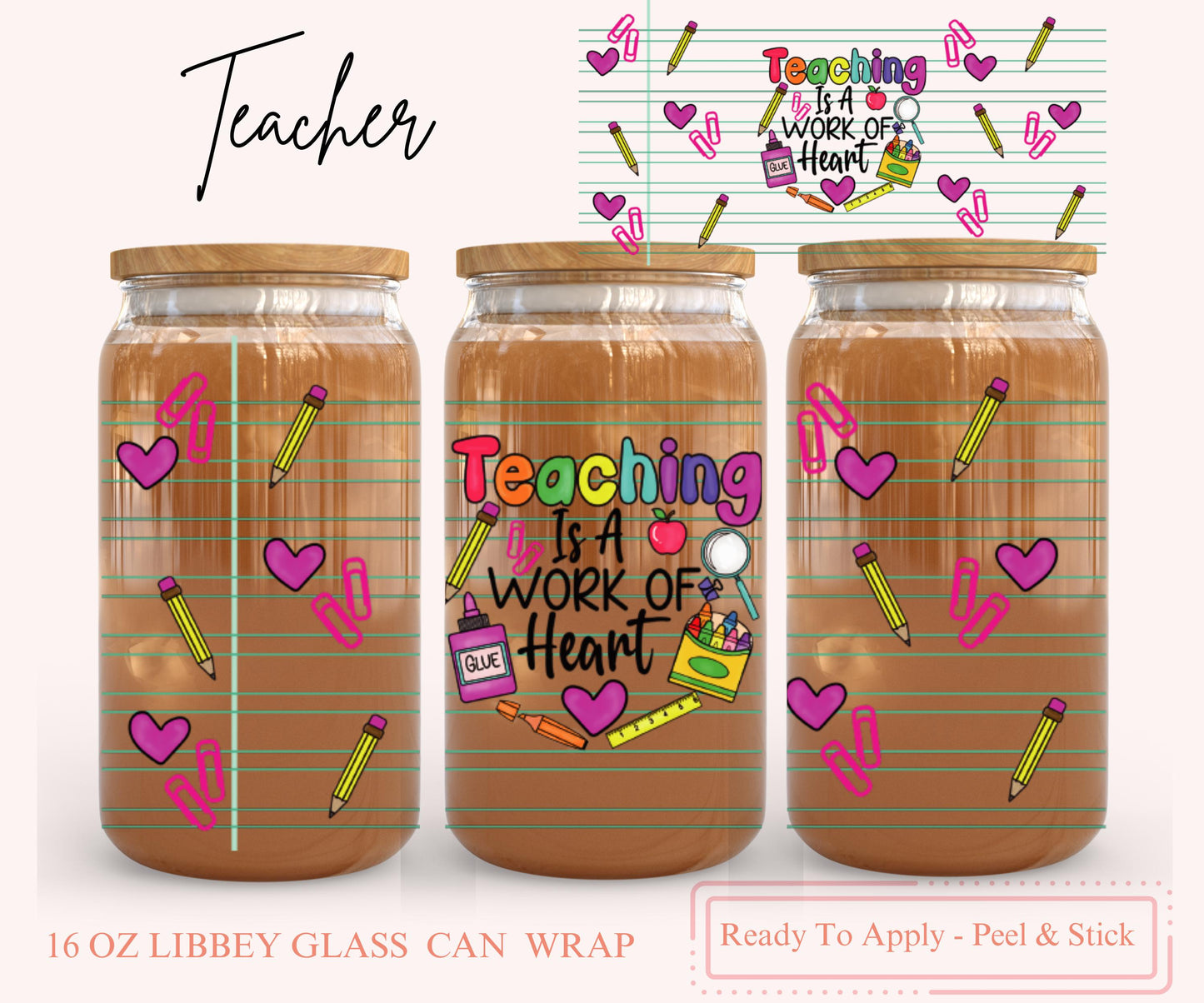 UV DTF Libbey Glass Can Wrap - Ready To Apply - Peel & Stick