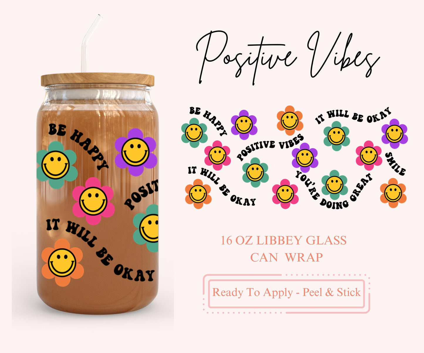 UV DTF Libbey Glass Can Wrap - Ready To Apply - Peel & Stick