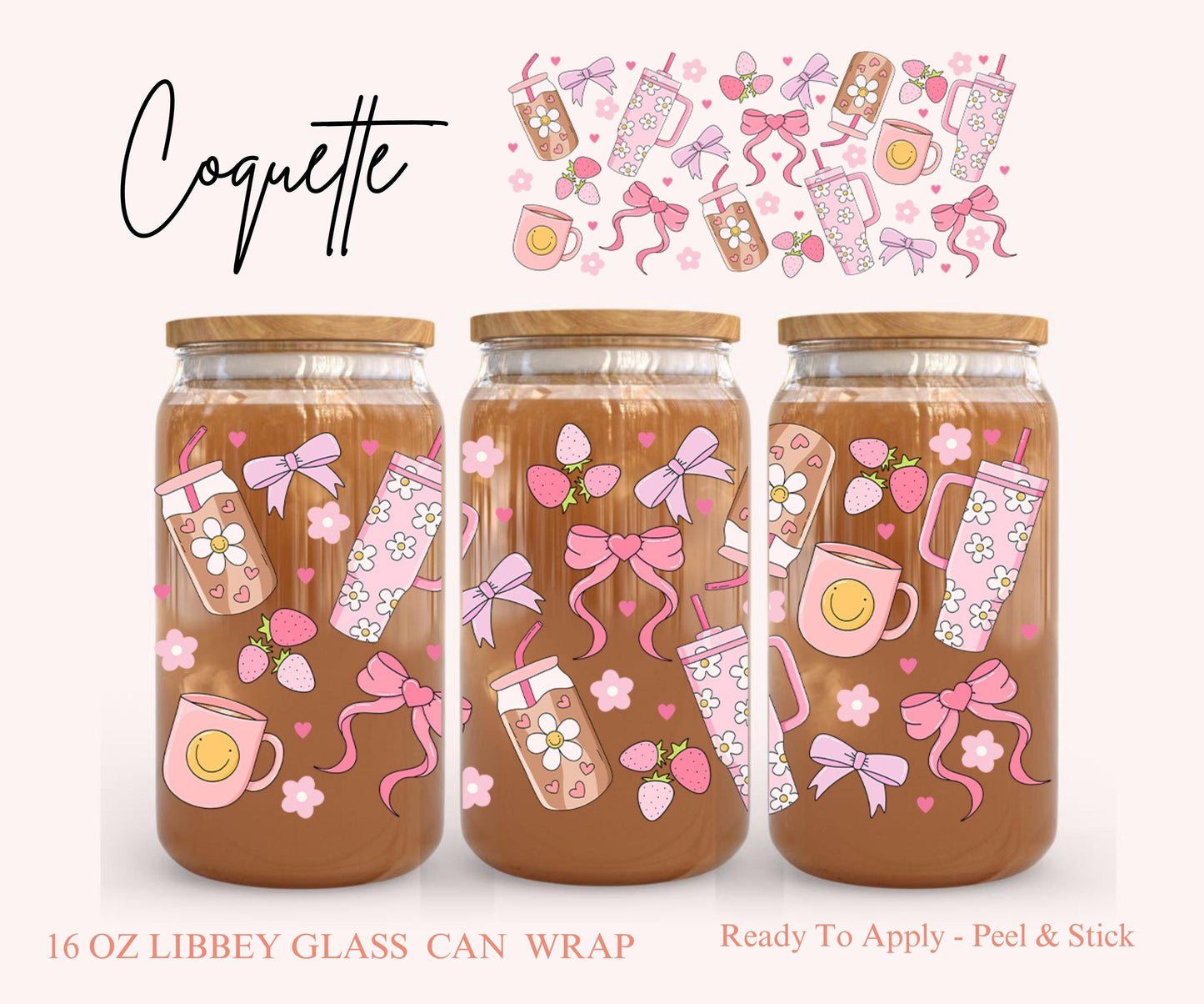 UV DTF Libbey Glass Can Wrap - Ready To Apply - Peel & Stick