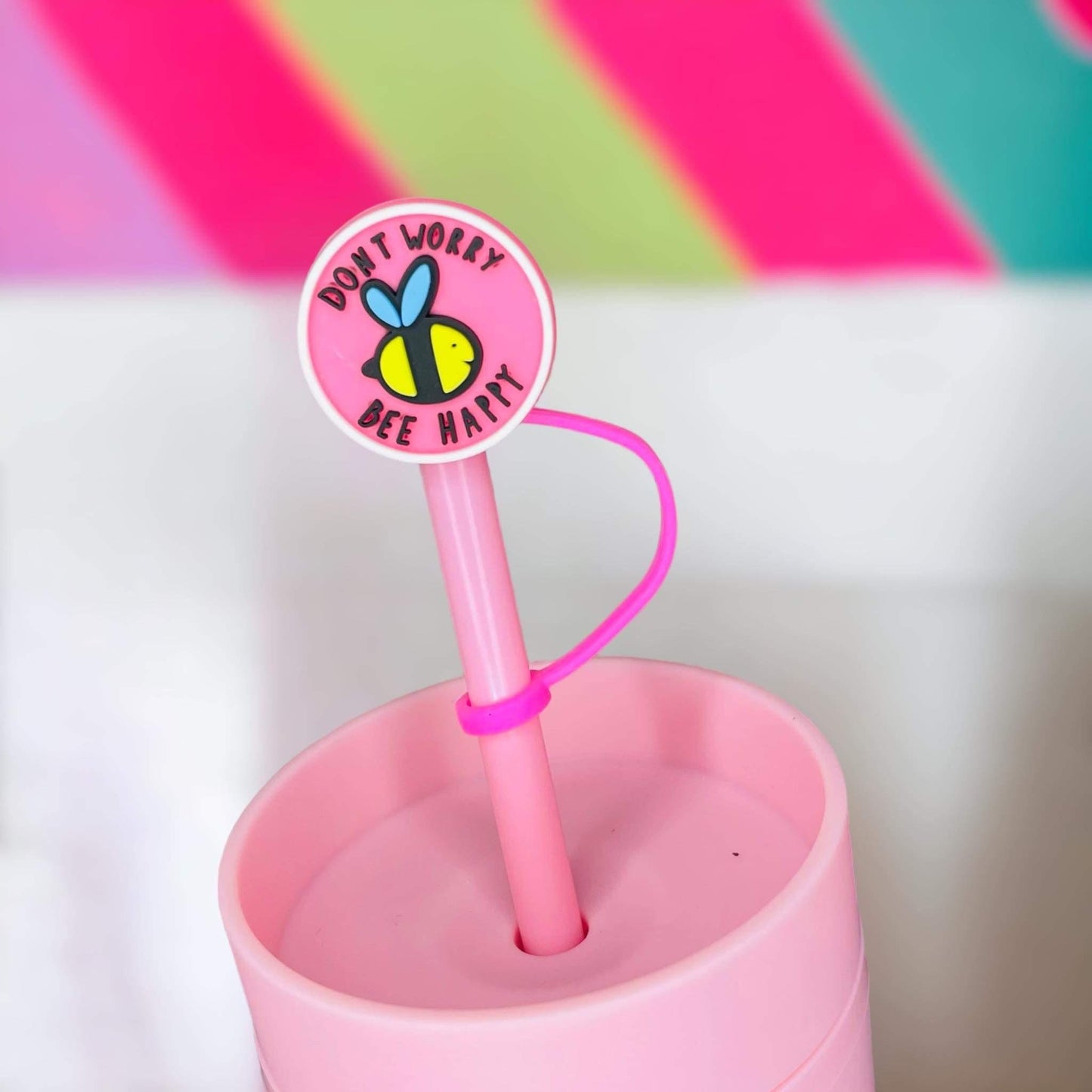Don’t Worry Be Happy Straw Topper | Tumbler Accessories | Straw Cover | Fits 8mm/10mm Straws | Straw Topper
