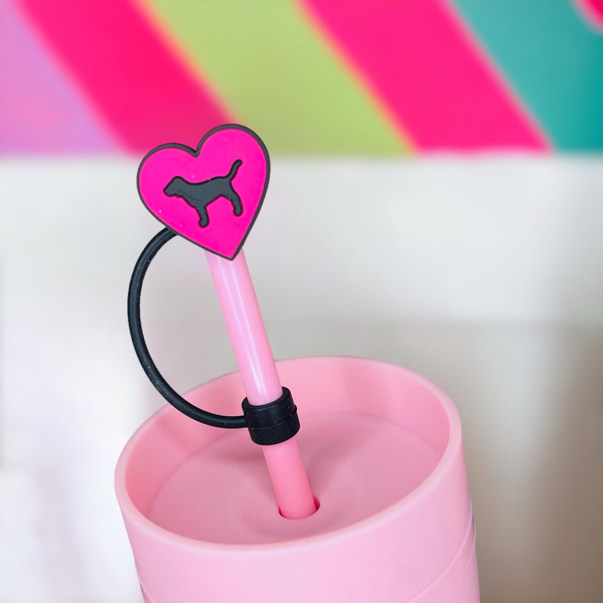 Love Pink Dog Straw Topper | Tumbler Accessories | Straw Cover | Fits 8mm/10mm Straws | Straw Topper