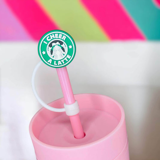 I Cheer A Latte Straw Topper | Tumbler Accessories | Straw Cover | Fits 8mm/10mm Straws | Straw Topper