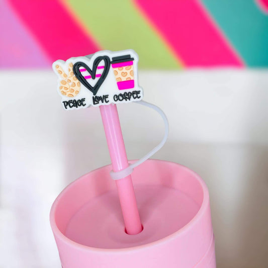 Peace Love Coffee Straw Topper | Tumbler Accessories | Straw Cover | Fits 8mm/10mm Straws | Straw Topper