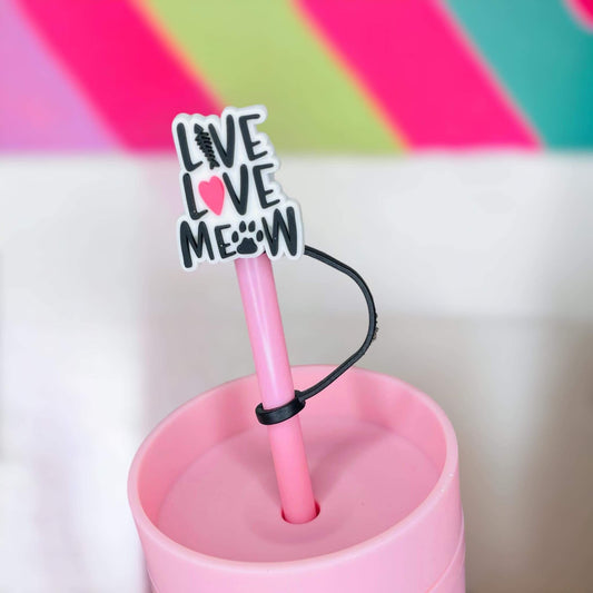 Live Love Meow Straw Topper | Tumbler Accessories | Straw Cover | Fits 8mm/10mm Straws | Straw Topper