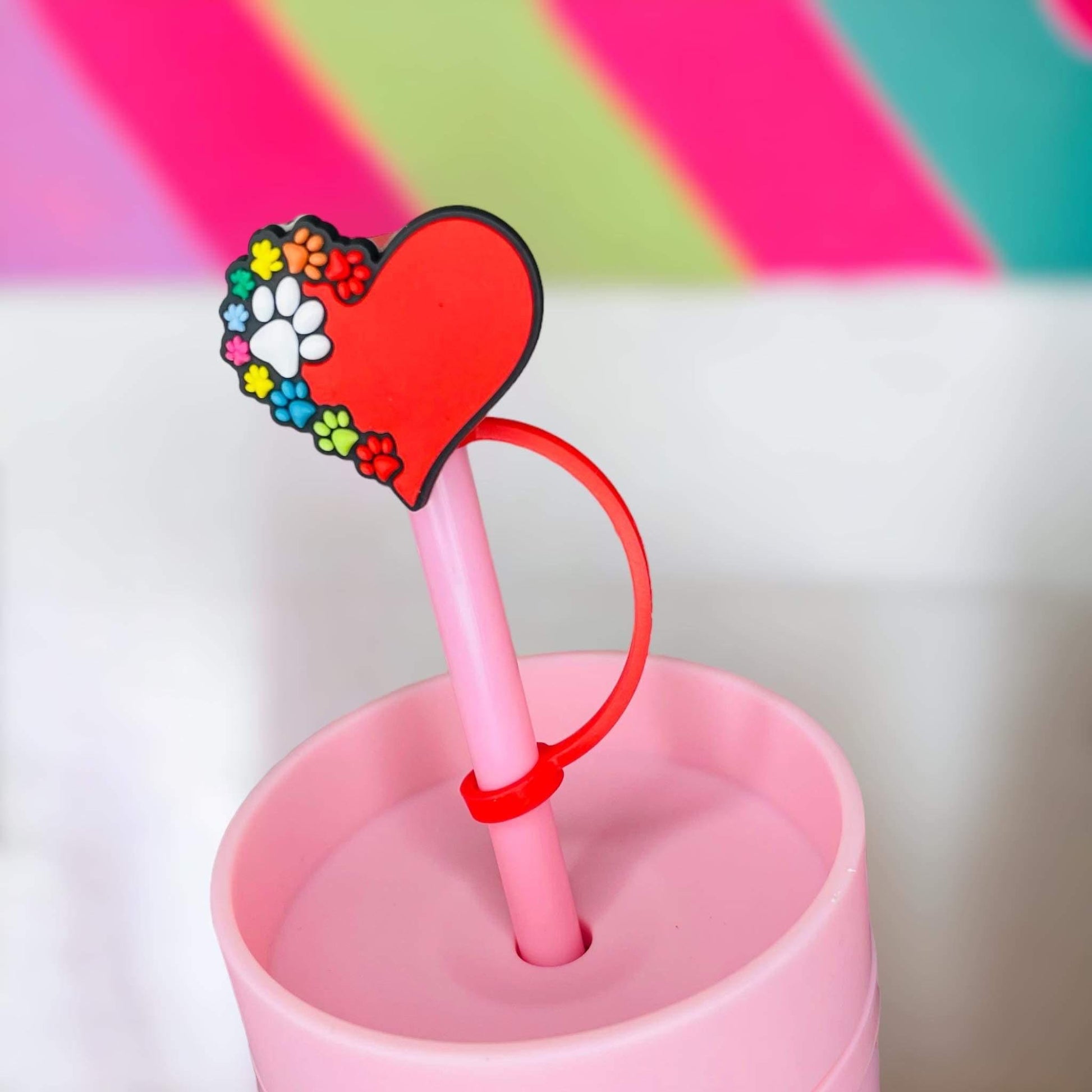 Paw Heart Straw Topper | Tumbler Accessories | Straw Cover | Fits 8mm/10mm Straws | Straw Topper