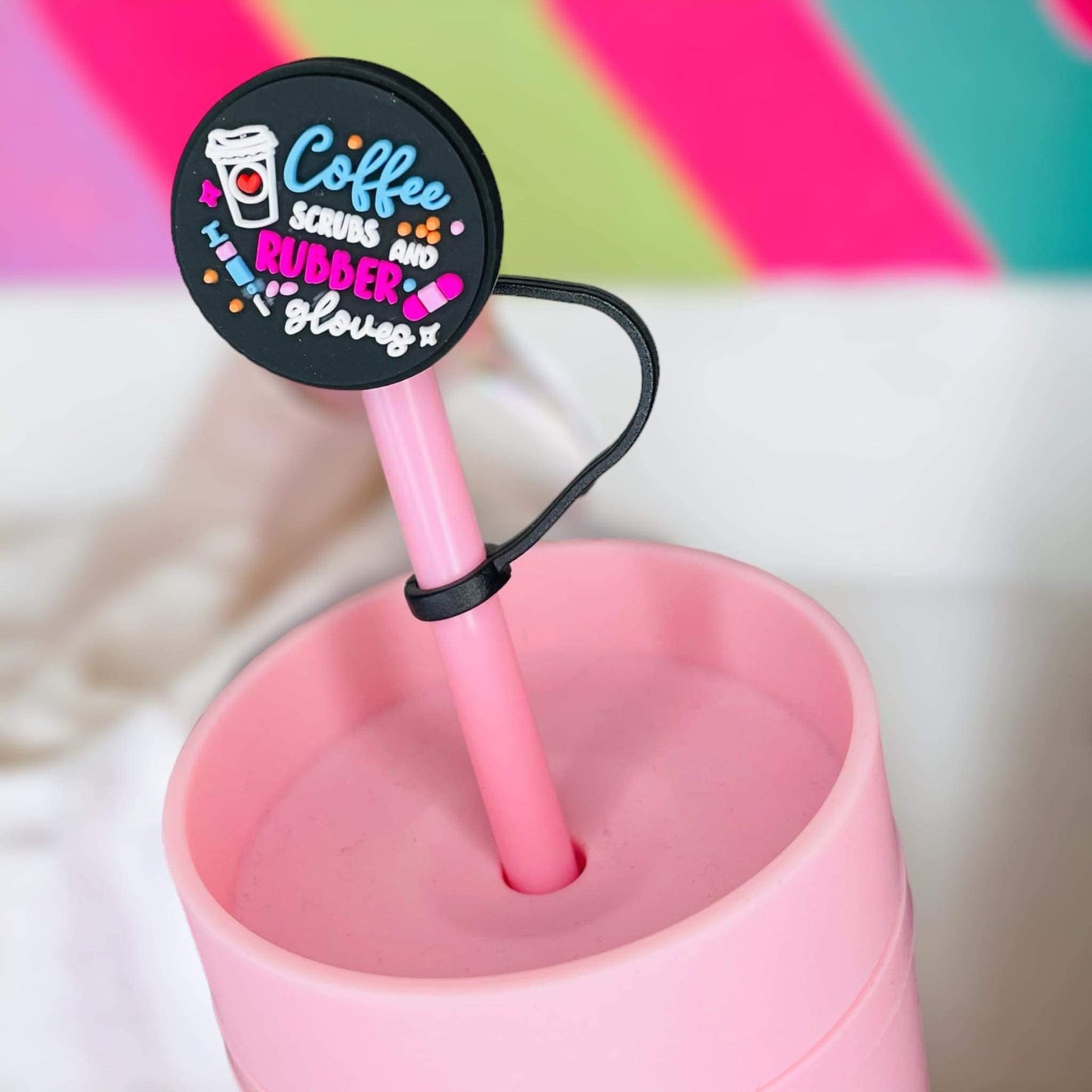 Coffee Scrubs & Rubber Gloves Straw Topper | Tumbler Accessories | Straw Cover | Fits 10mm Straws | Straw Topper