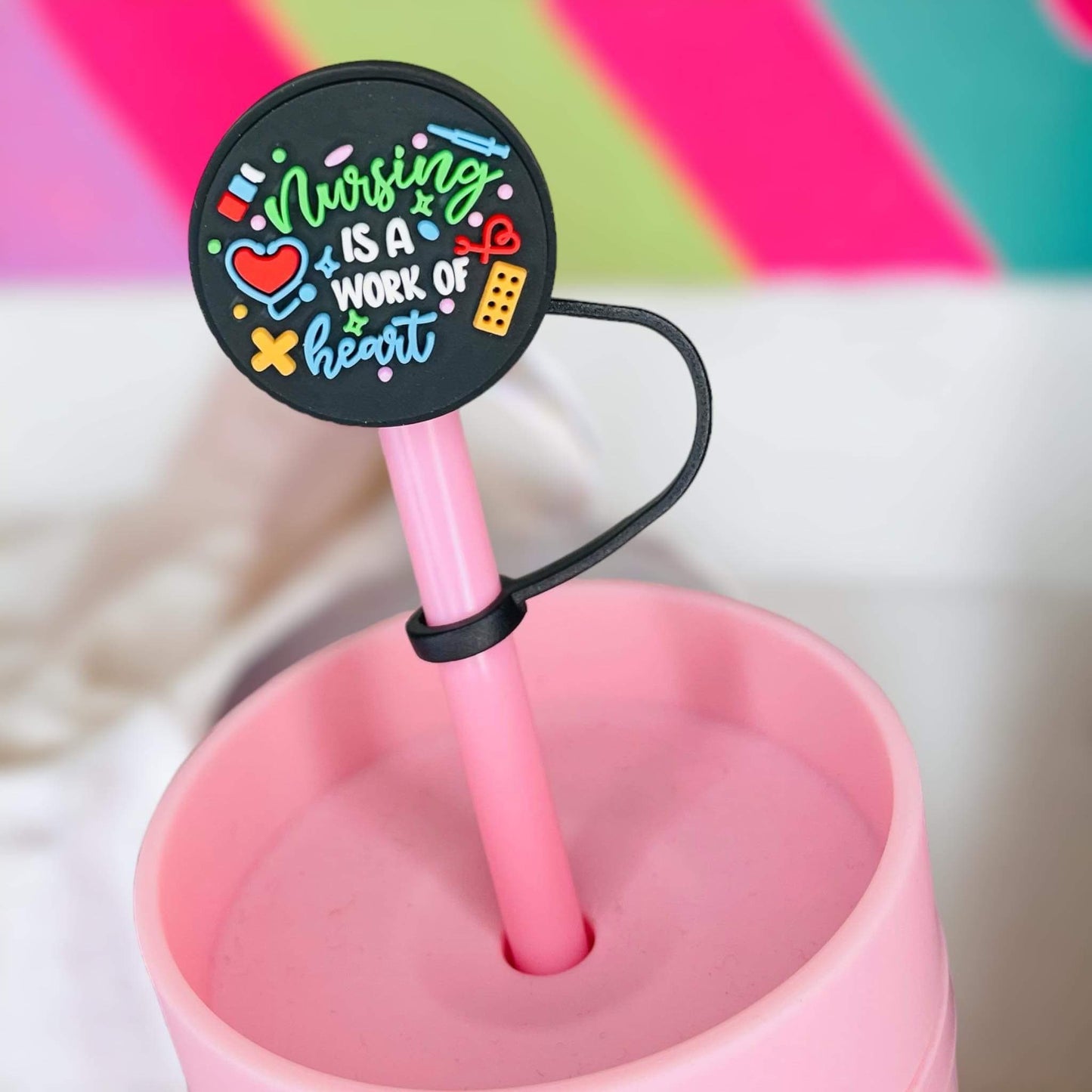 Nursing Is A Work Of Heart Straw Topper | Tumbler Accessories | Straw Cover | Fits 8mm/10mm Straws | Straw Topper