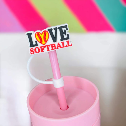 LOVE Softball Straw Topper | Tumbler Accessories | Straw Cover | Fits 8mm/10mm Straws | Straw Topper