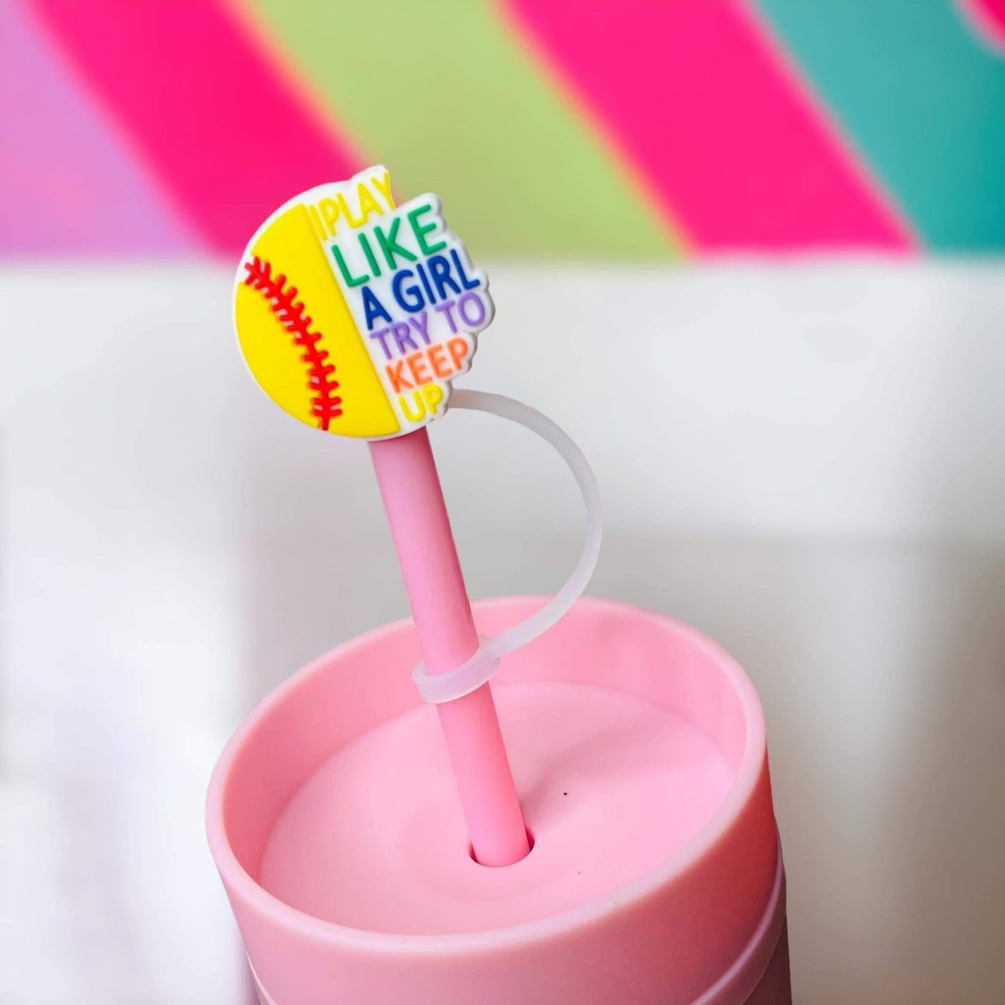 Softball Straw Topper | Tumbler Accessories | Straw Cover | Fits 8mm/10mm Straws | Straw Topper