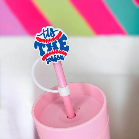 Baseball Tis The Season Straw Topper | Tumbler Accessories | Straw Cover | Fits 10mm Straws | Straw Topper