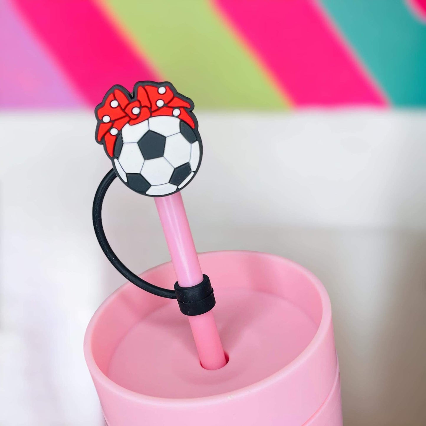Soccer Bow Straw Topper | Tumbler Accessories | Straw Cover | Fits 8mm/10mm Straws | Straw Topper