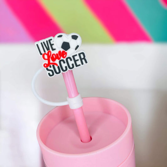 Live Love Soccer Straw Topper | Tumbler Accessories | Straw Cover | Fits 8mm/10mm Straws | Straw Topper