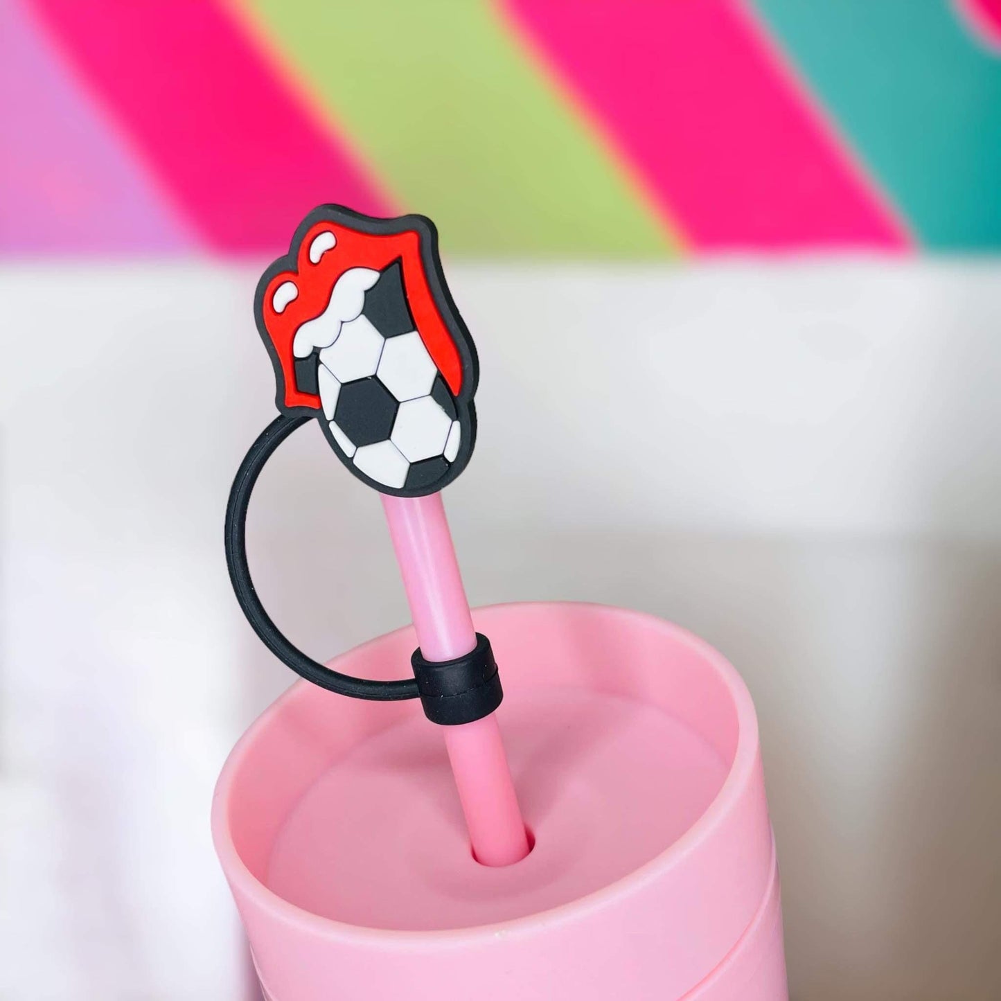 Soccer Tounge Straw Topper | Tumbler Accessories | Straw Cover | Fits 8mm/10mm Straws | Straw Topper