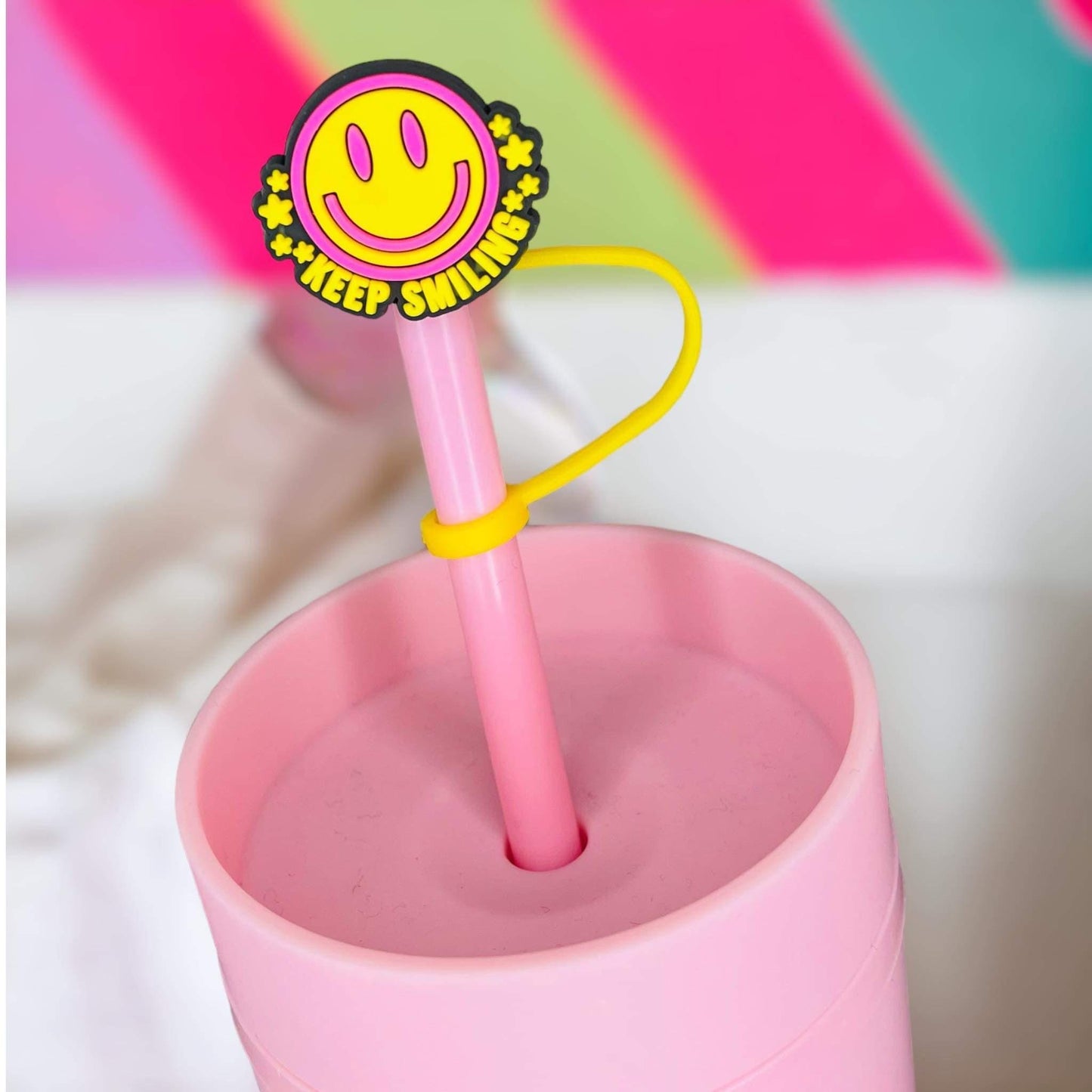 Keep Smiling Straw Topper | Tumbler Accessories | Straw Cover | Fits 8mm/10mm Straws | Straw Topper