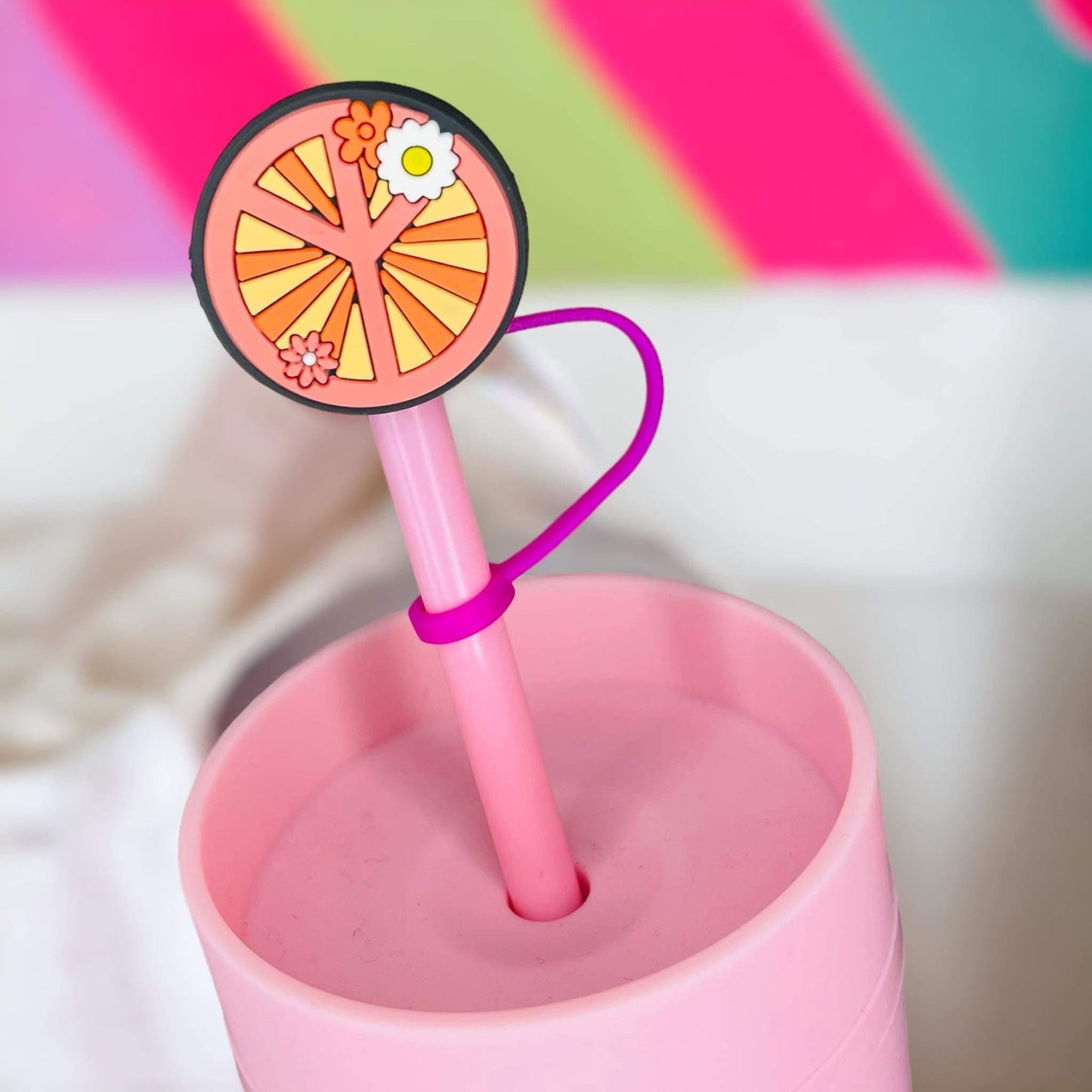 Flower Peace Sign Hat Straw Topper | Tumbler Accessories | Straw Cover | Fits 8mm/10mm Straws | Straw Topper