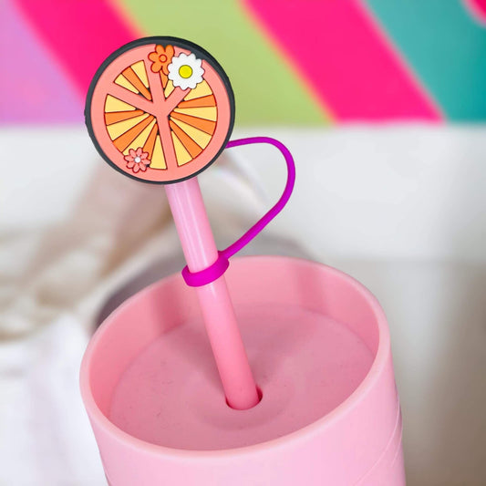 Flower Peace Sign Hat Straw Topper | Tumbler Accessories | Straw Cover | Fits 8mm/10mm Straws | Straw Topper