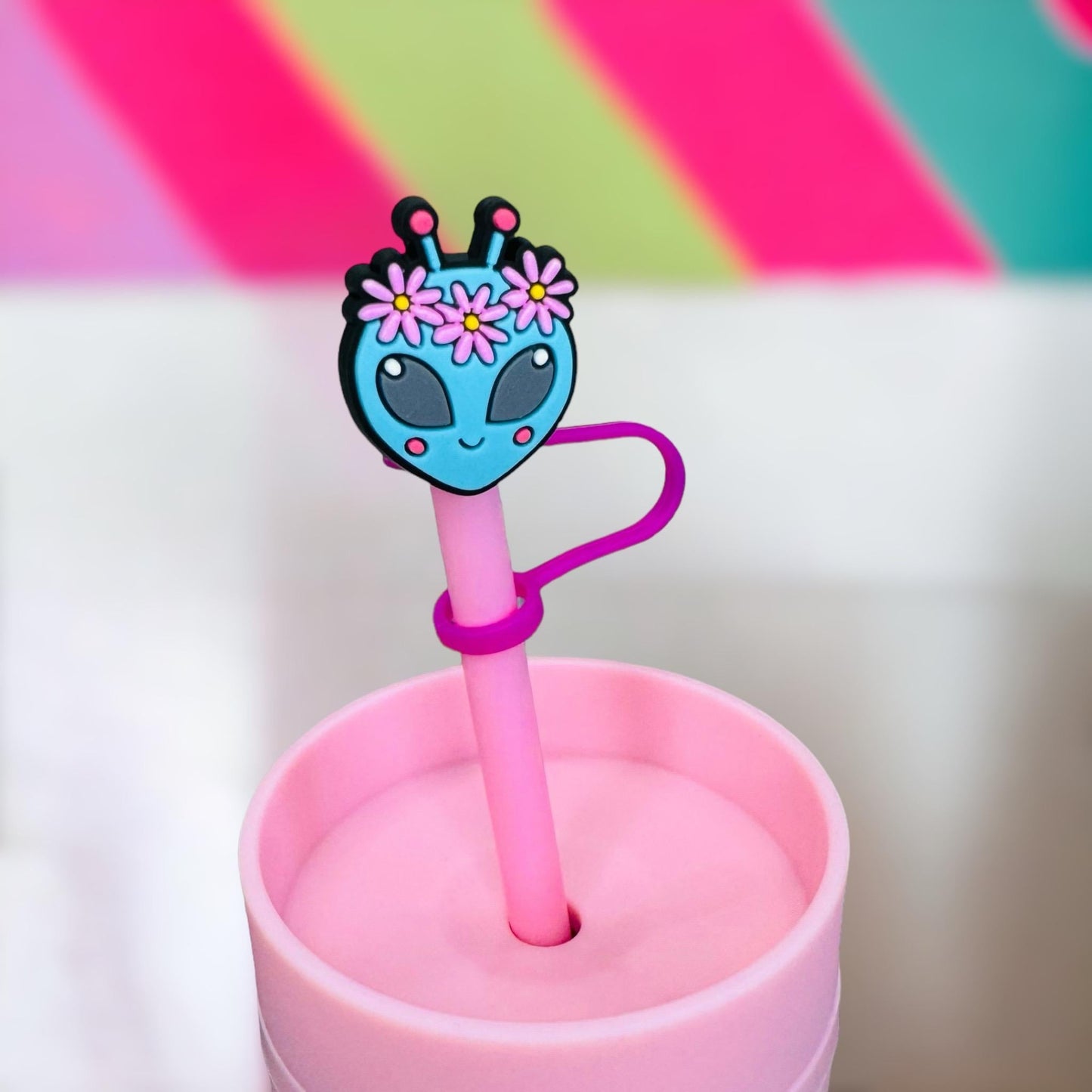 Hippie Alien Straw Topper | Tumbler Accessories | Straw Cover | Fits 10mm Straws | Straw Topper