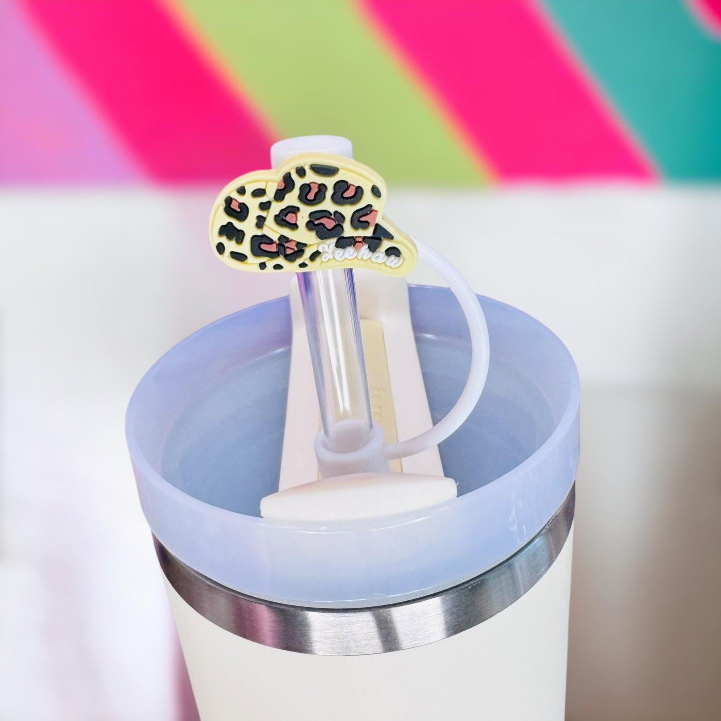 Cowgirl Leopard Hat Straw Topper | Tumbler Accessories | Straw Cover | Fits 10mm Straws | Straw Topper