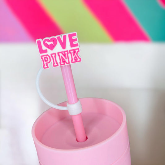 Love Pink Straw Topper | Tumbler Accessories | Straw Cover | Fits 8mm/10mm Straws | Straw Topper