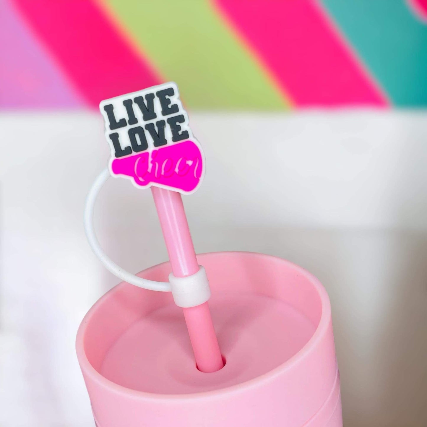 Live Love Cheer Straw Topper | Tumbler Accessories | Straw Cover | Fits 8mm/10mm Straws | Straw Topper