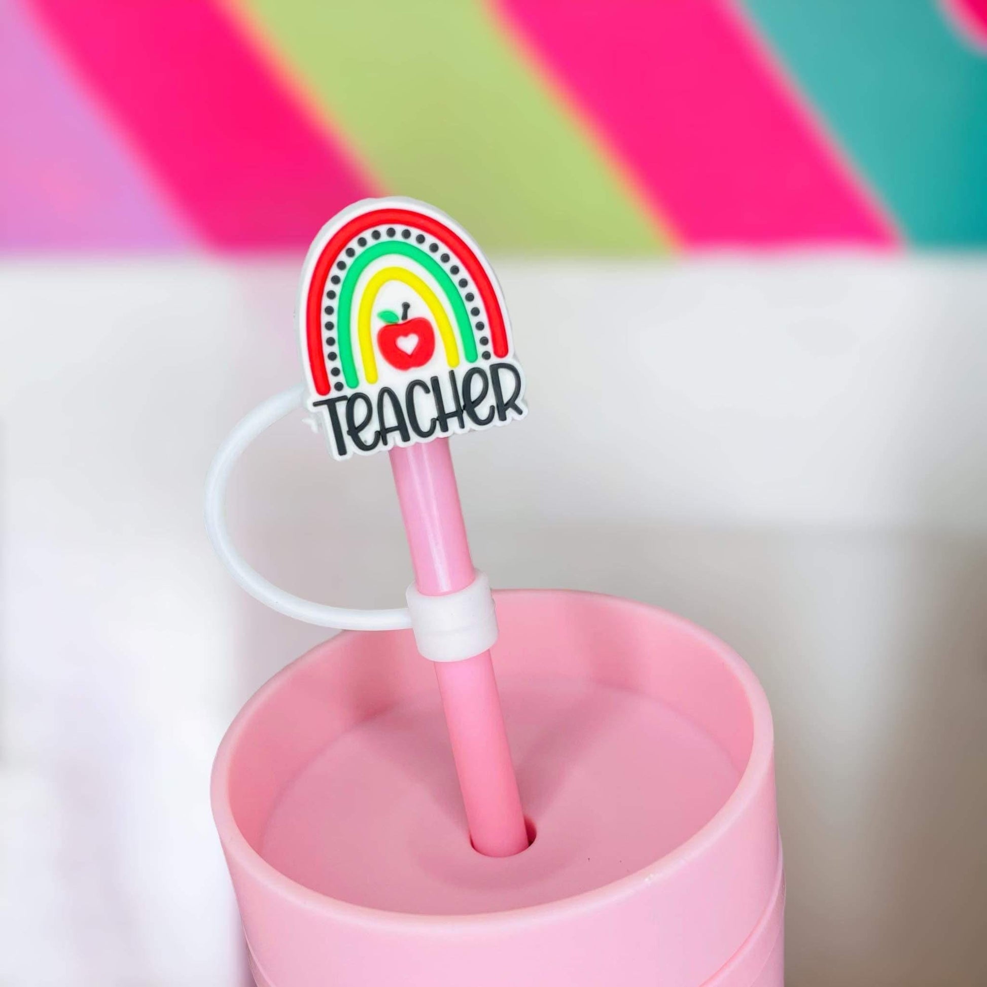 Teacher Rainbow Straw Topper | Tumbler Accessories | Straw Cover | Fits 8mm/10mm Straws | Straw Topper