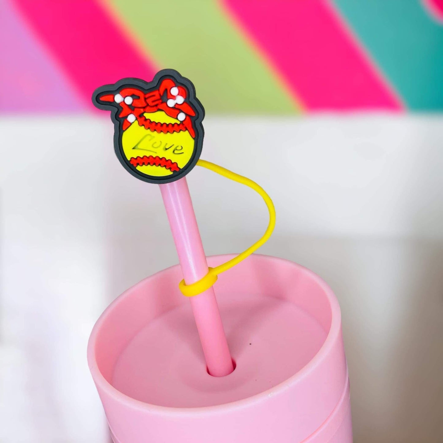 Softball Straw Topper | Tumbler Accessories | Straw Cover | Fits 8mm/10mm Straws | Straw Topper