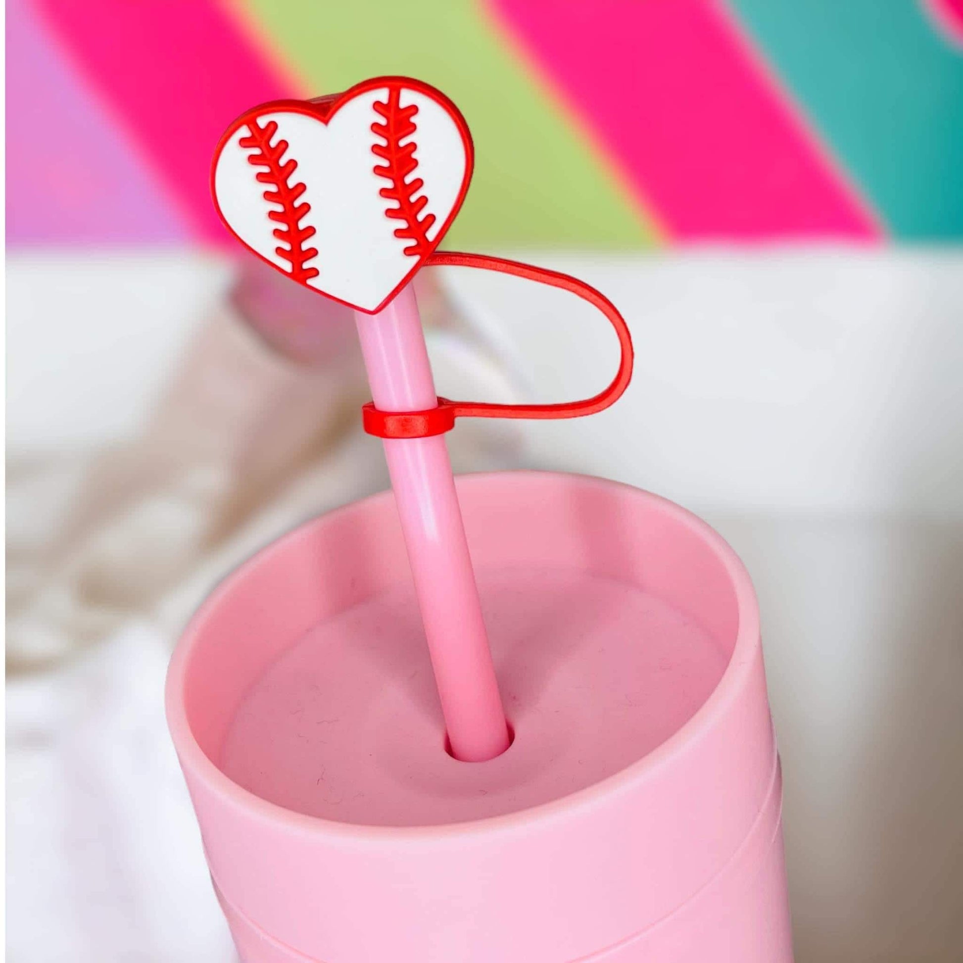 Baseball Heart Straw Topper | Tumbler Accessories | Straw Cover | Fits 8mm/10mm Straws | Straw Topper