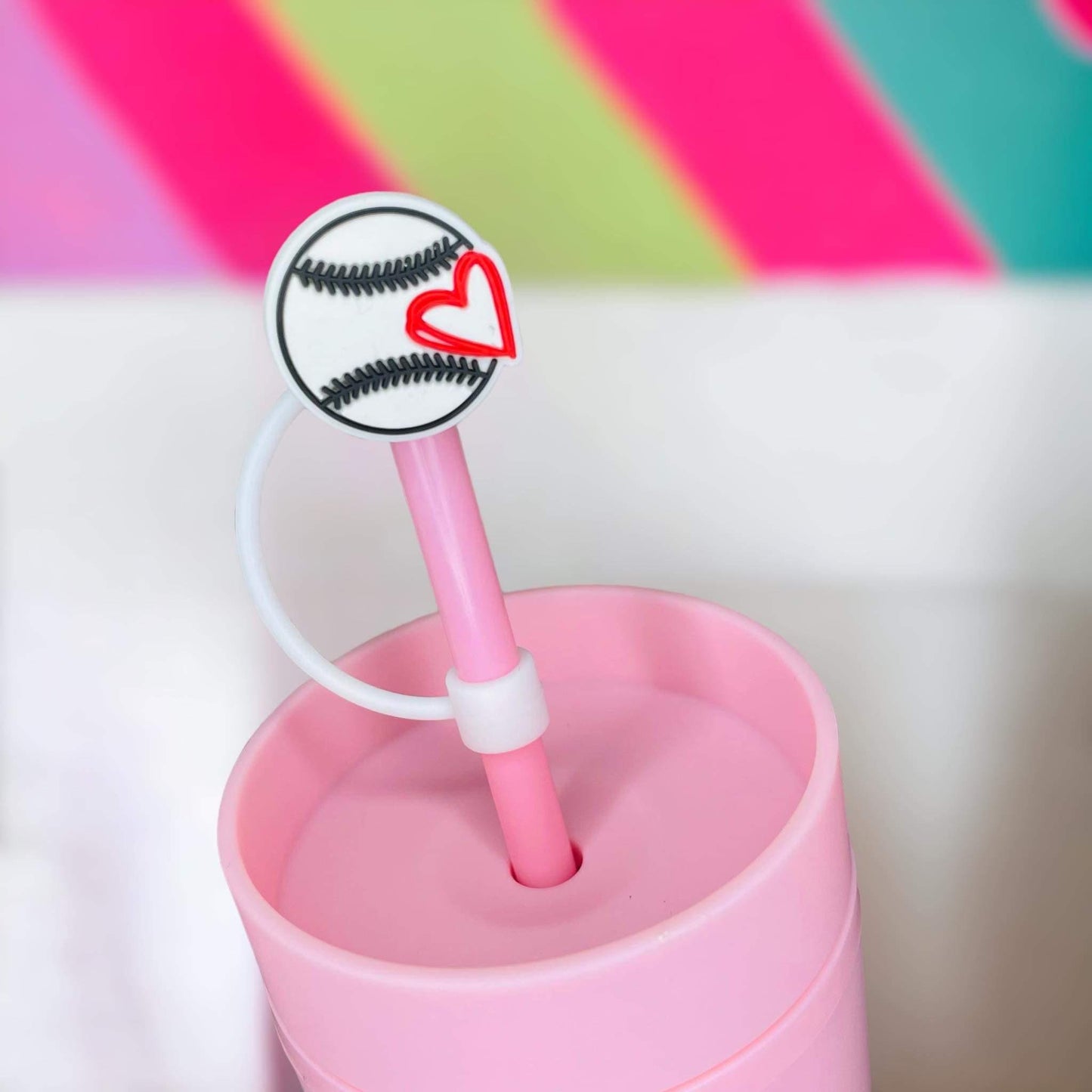 Baseball Heart Straw Topper | Tumbler Accessories | Straw Cover | Fits 8mm/10mm Straws | Straw Topper
