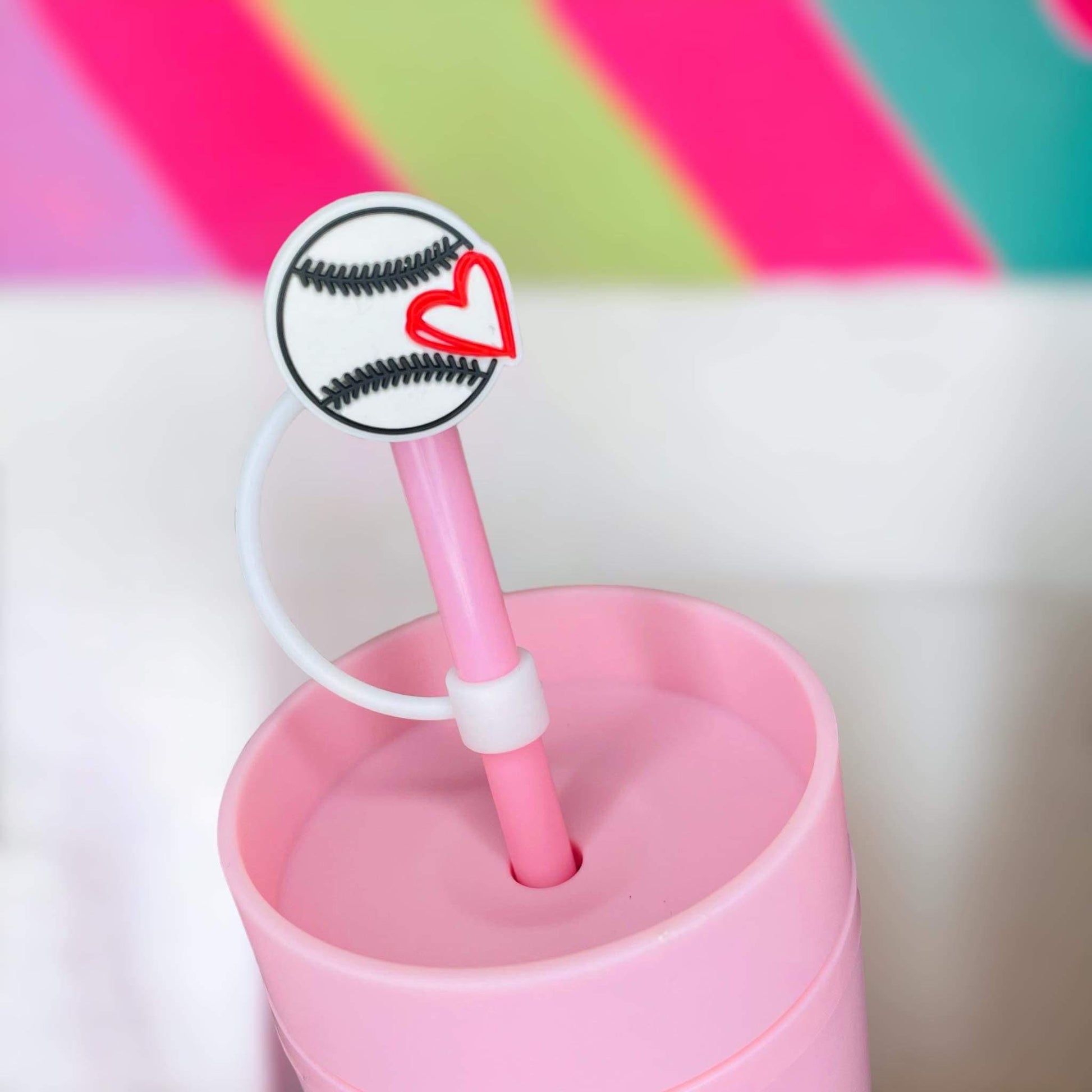 Baseball Heart Straw Topper | Tumbler Accessories | Straw Cover | Fits 8mm/10mm Straws | Straw Topper