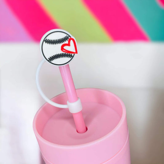 Baseball Heart Straw Topper | Tumbler Accessories | Straw Cover | Fits 8mm/10mm Straws | Straw Topper