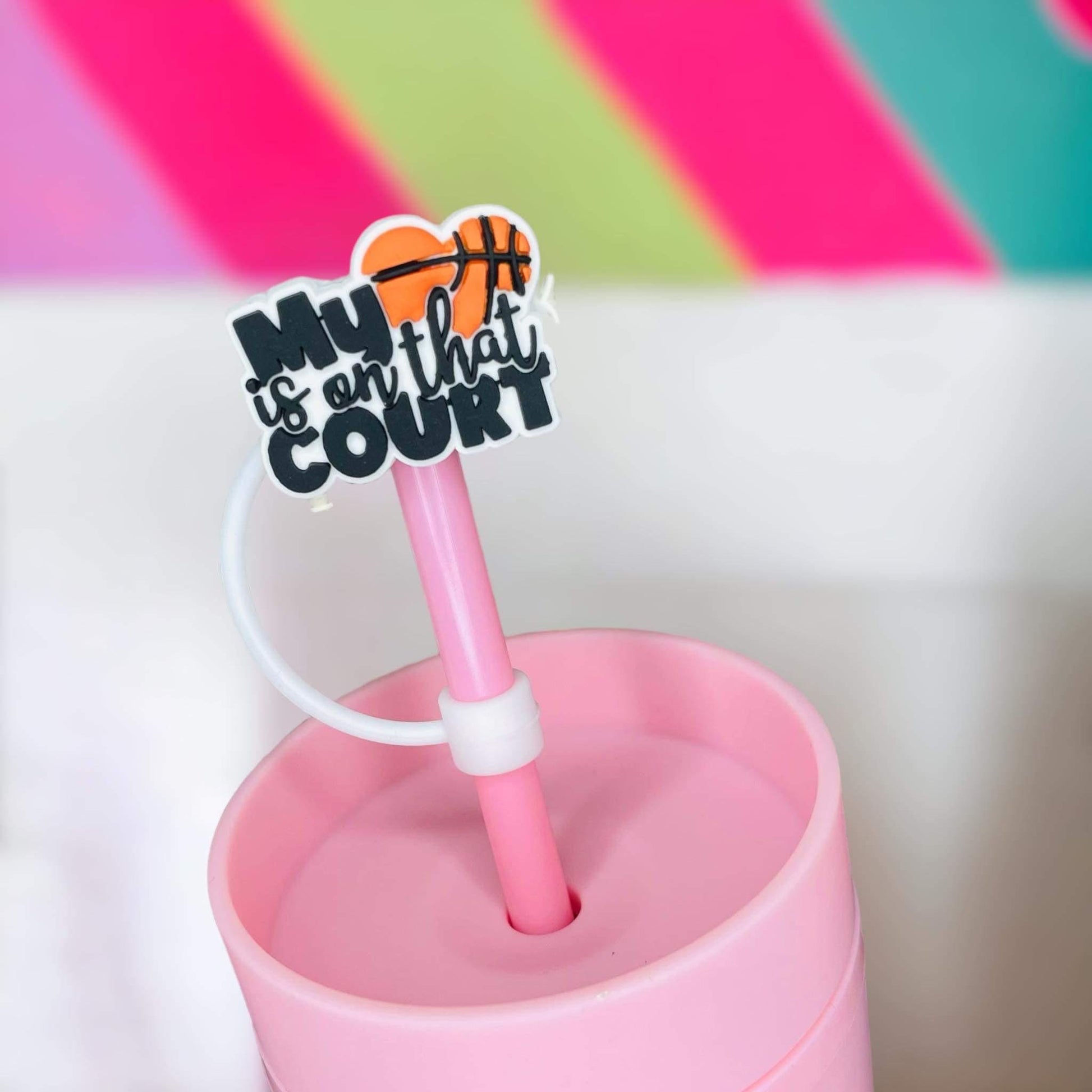 Basketball My Heart Is On That Court Straw Topper | Tumbler Accessories | Straw Cover | Fits 8mm/10mm Straws | Straw Topper