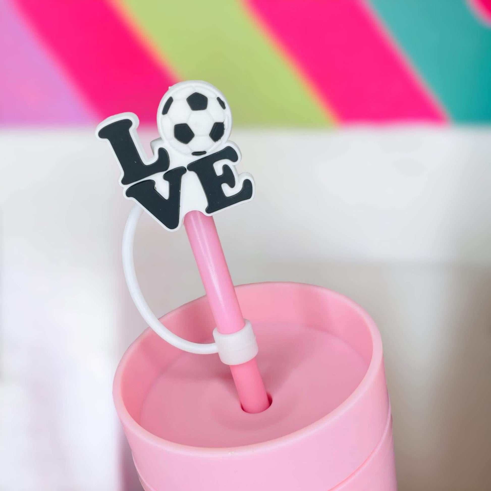 Soccer LOVE Straw Topper | Tumbler Accessories | Straw Cover | Fits 8mm/10mm Straws | Straw Topper