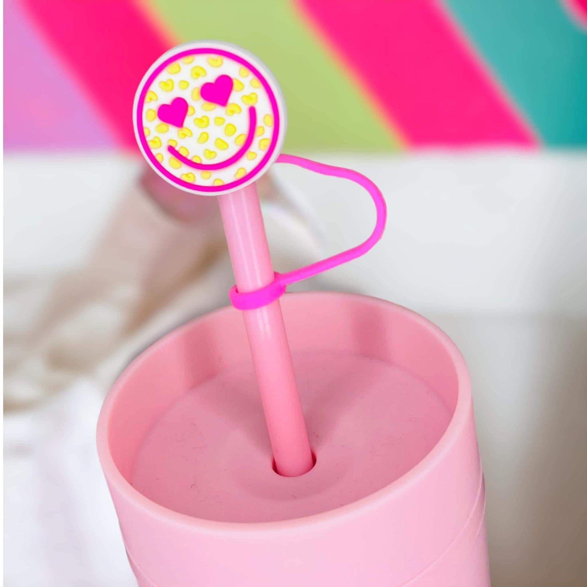 Smiley Heart Eyes Straw Topper | Tumbler Accessories | Straw Cover | Fits 8mm/10mm Straws | Straw Topper