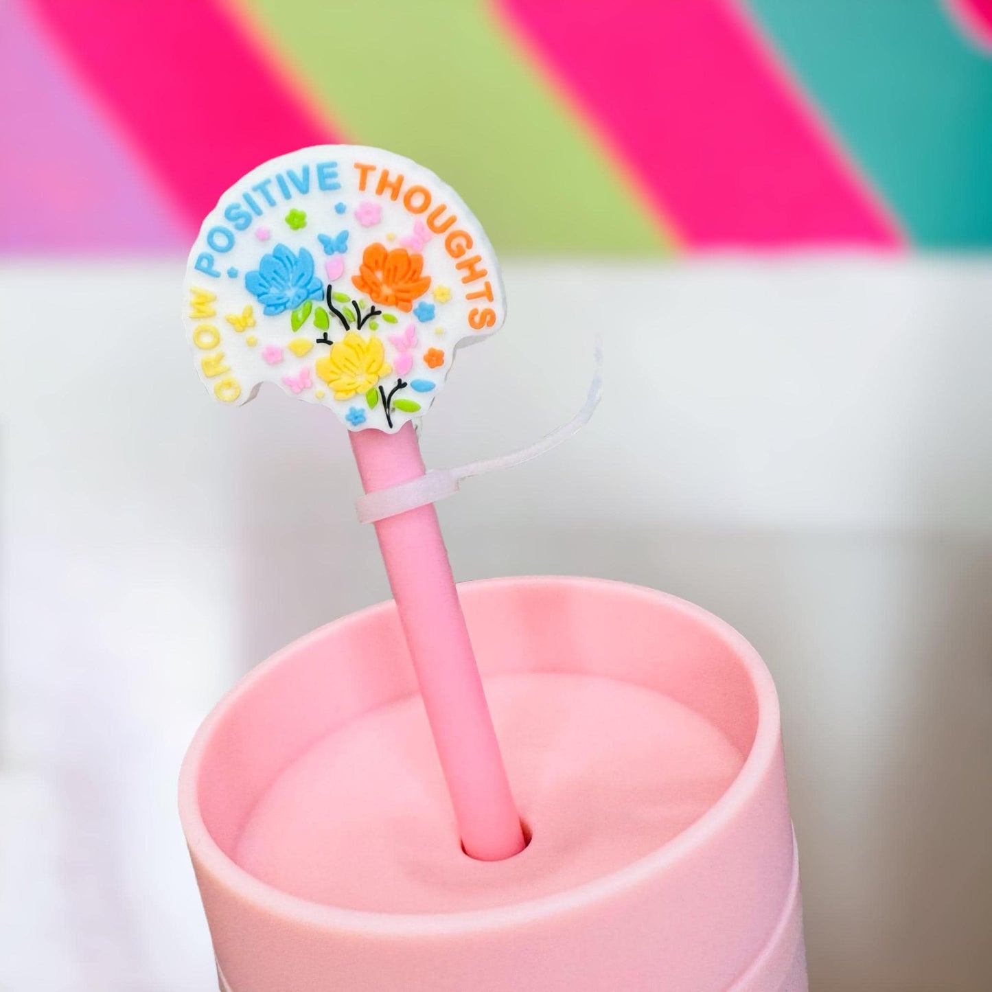 Think Positive Thoughts Straw Topper | Tumbler Accessories | Straw Cover | Fit For 10mm Straws | Straw Topper