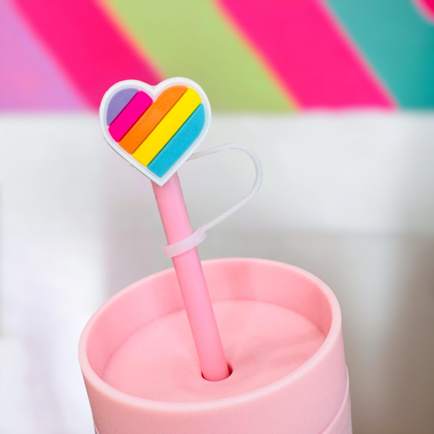 Rainbow Heart Straw Topper | Tumbler Accessories | Straw Cover | Fit For 10mm Straws | Straw Topper