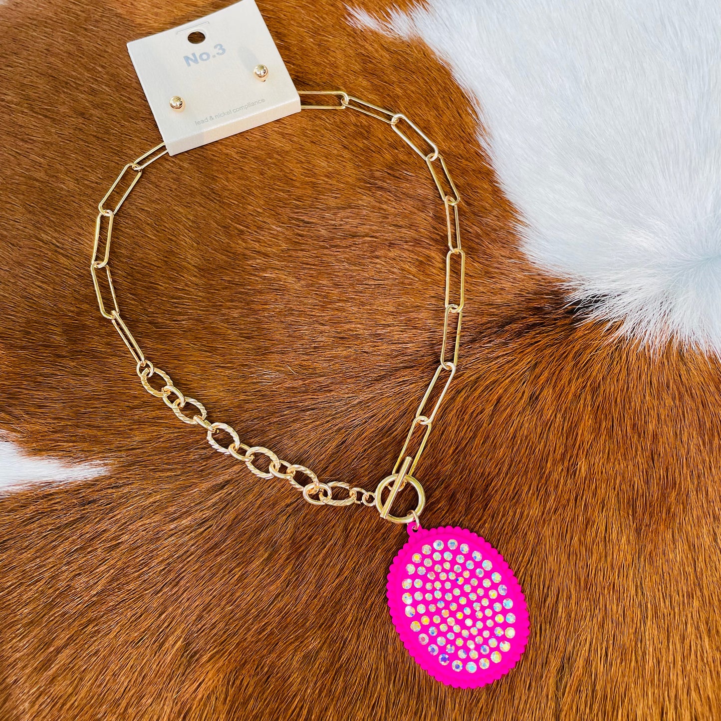 Chain Link Crystal Coin Necklace